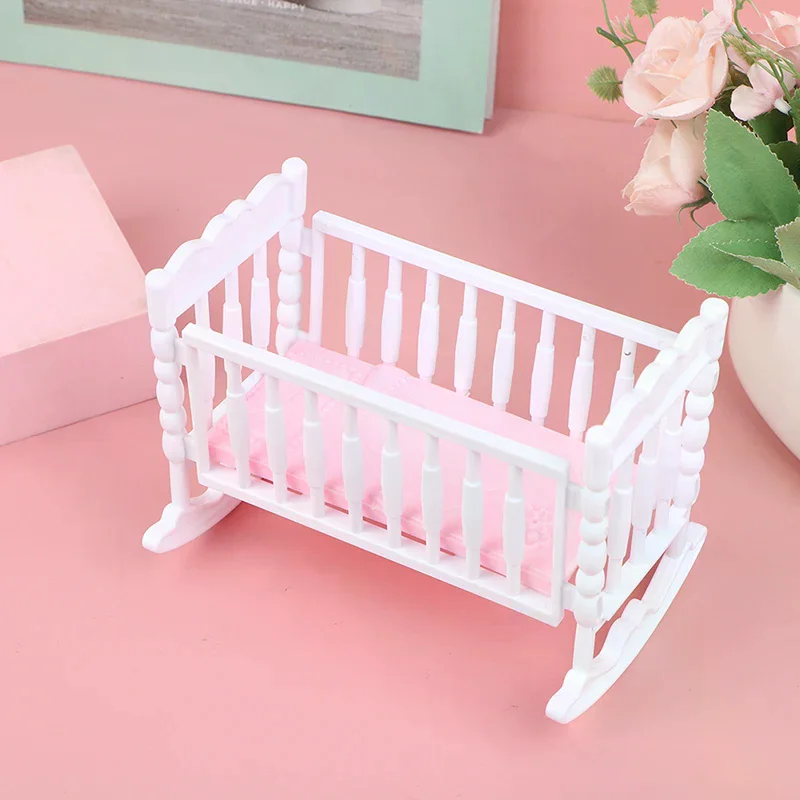 Doll House Light Pink White Baby Doll Shaker Toy Accessories Bed Cradle Crib view 3