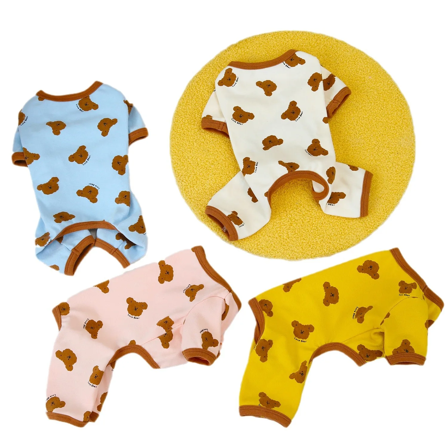 Pet Cute Color Blocked Bottom Coat Dog Jumpsuit Cat Small Dog Clothes Comfortable Elastic Printed Bear Four Leg Home Clothes