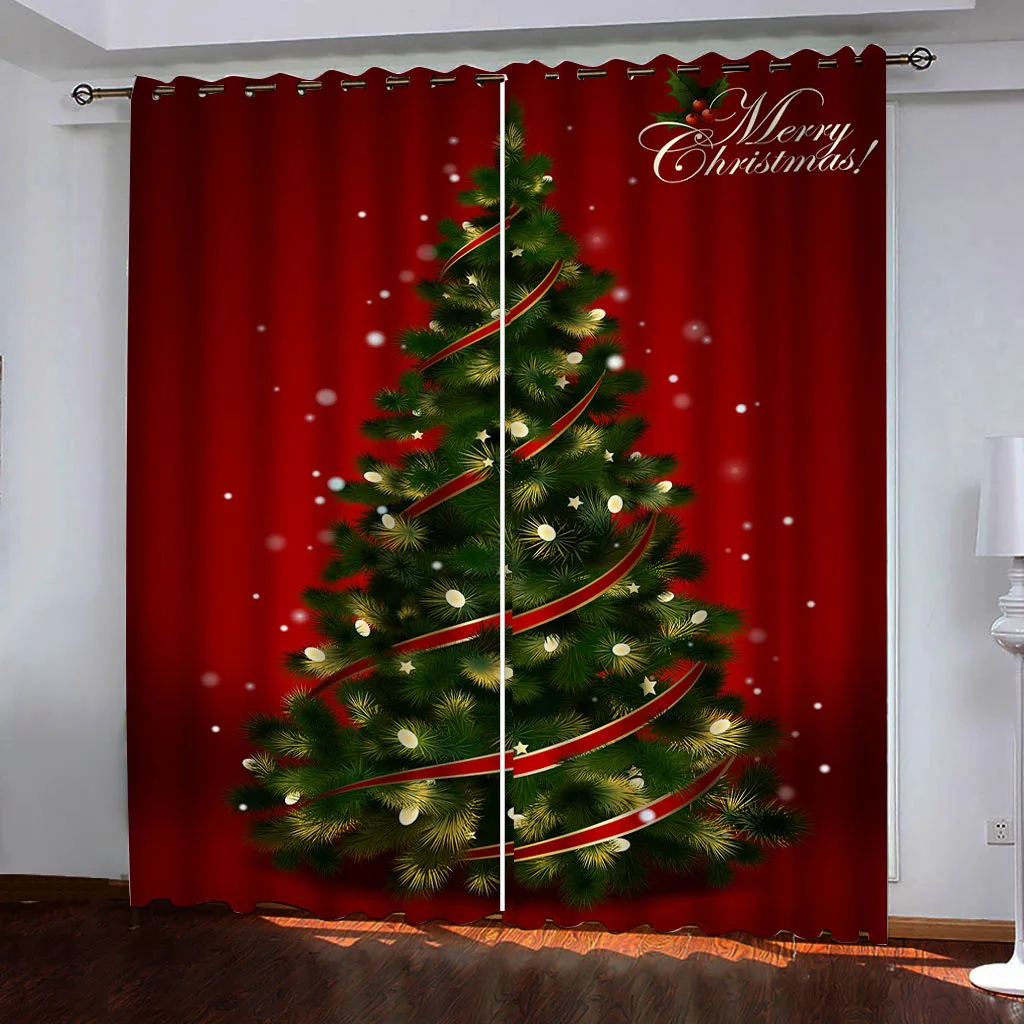 

Cartoon Santa Claus Christmas Tree Red Green Window Curtains For Kids Bedroom Living Room Bathroom Kicthen Door Hall Home Decor