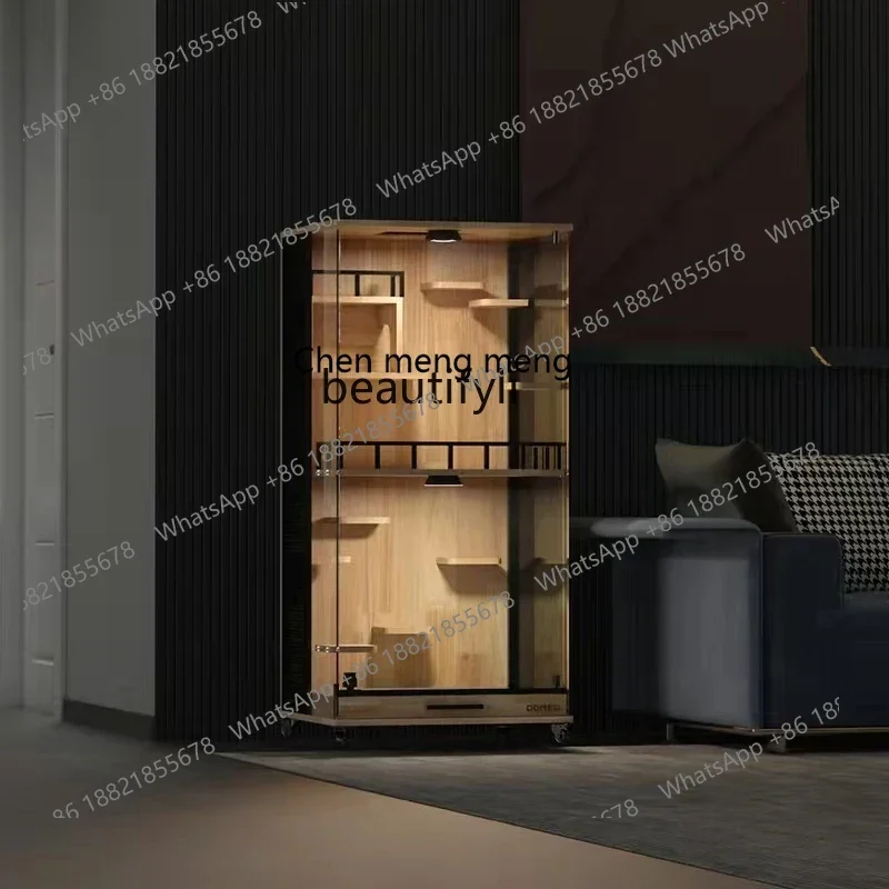 xzVilla solid wood chinchilla cabinet, household ventilation panoramic luxury, cat cage