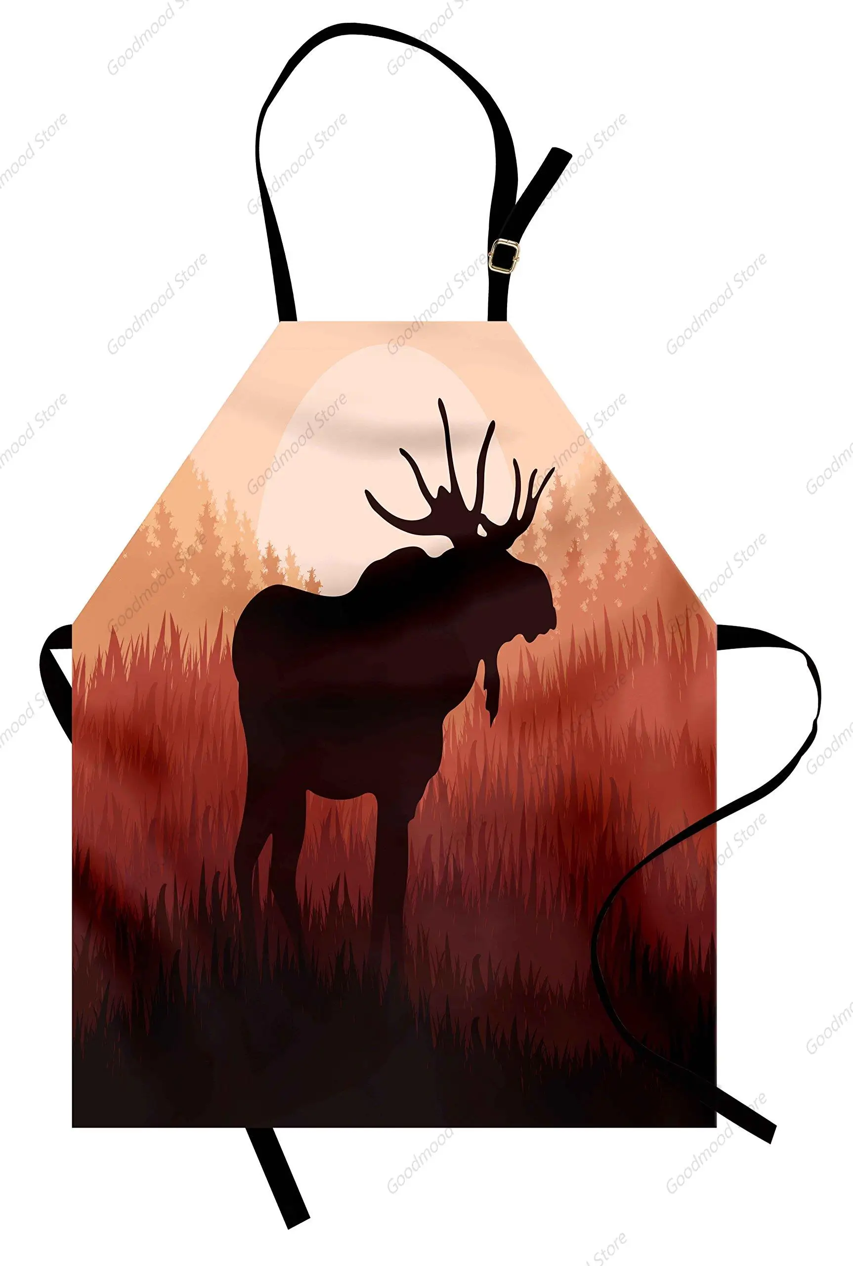 Moose Apron, Antlers in Wild Alaska Forest Rusty Abstract Landscape Deer Woods Unisex with Adjustable for Cooking Adult Size