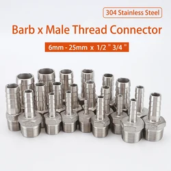 6/8/10/12/13/15/16/20/25mm Hose Barb Straight Connector 1/2＂3/4＂Male Thread Fitting 304 Stainless Steel Pagoda Coupler Adapter