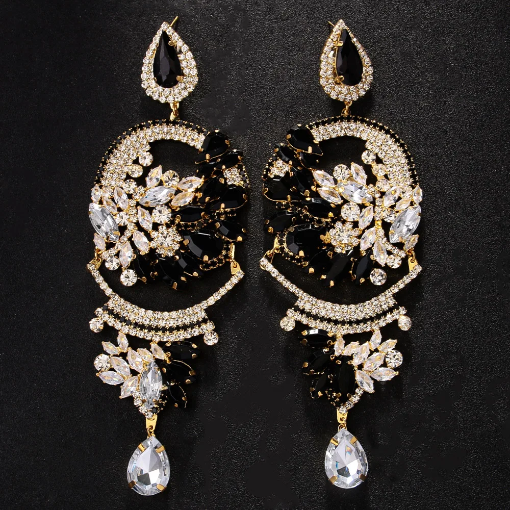 Advanced Luxury Exaggerated Rhinestone Geometric Earrings Jewelry for Women Anniversary Party Crystal Dangle Earrings Wholesale