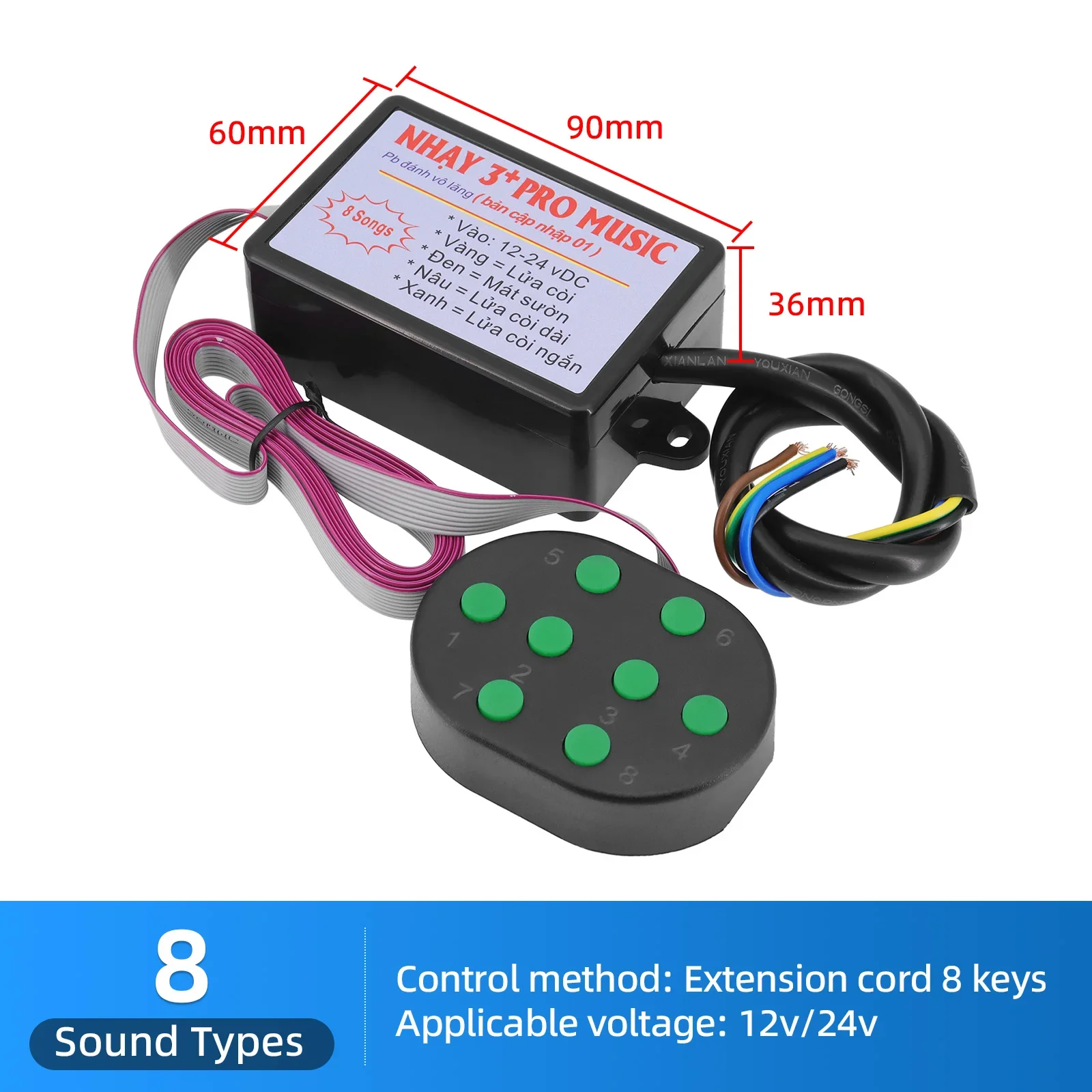 Controller Per Clacson Auto Con 8 Suoni – Modulo Elettrico 12-24V, Facile Da Installare, Per Auto SUV E Camion (con O Senza Telecomando) - 3