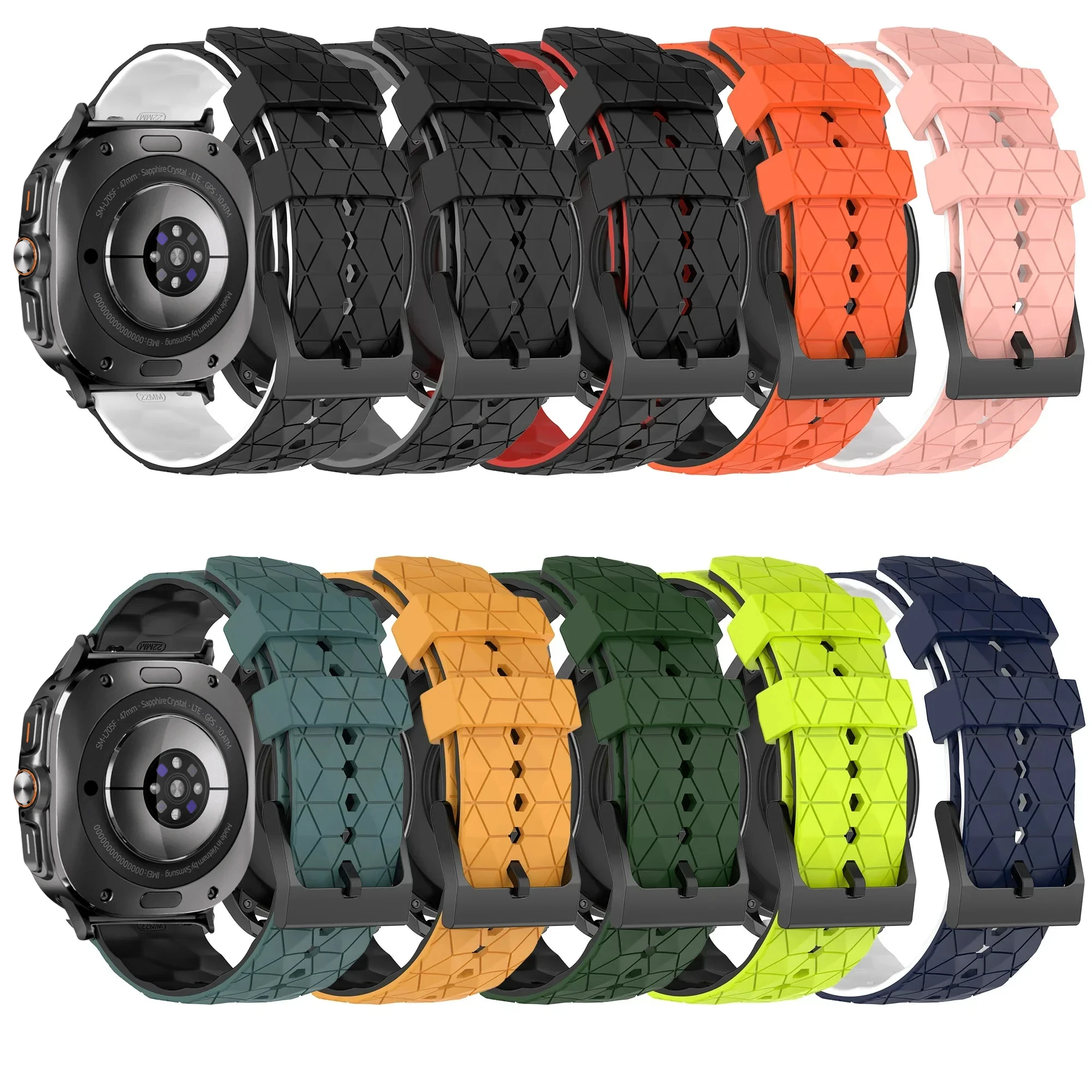 Pulseira de silicone listrada de futebol para samsung galaxy watch ultra 47mm acessório de pulseira de substituição para galaxy watch ultra 2025