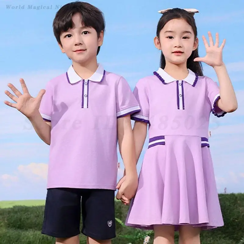 

Kids Boys Girls School Uniform Summer Short Sleeved Shorts Sportswear Purple Sweet Dress Children's College Style Clothing