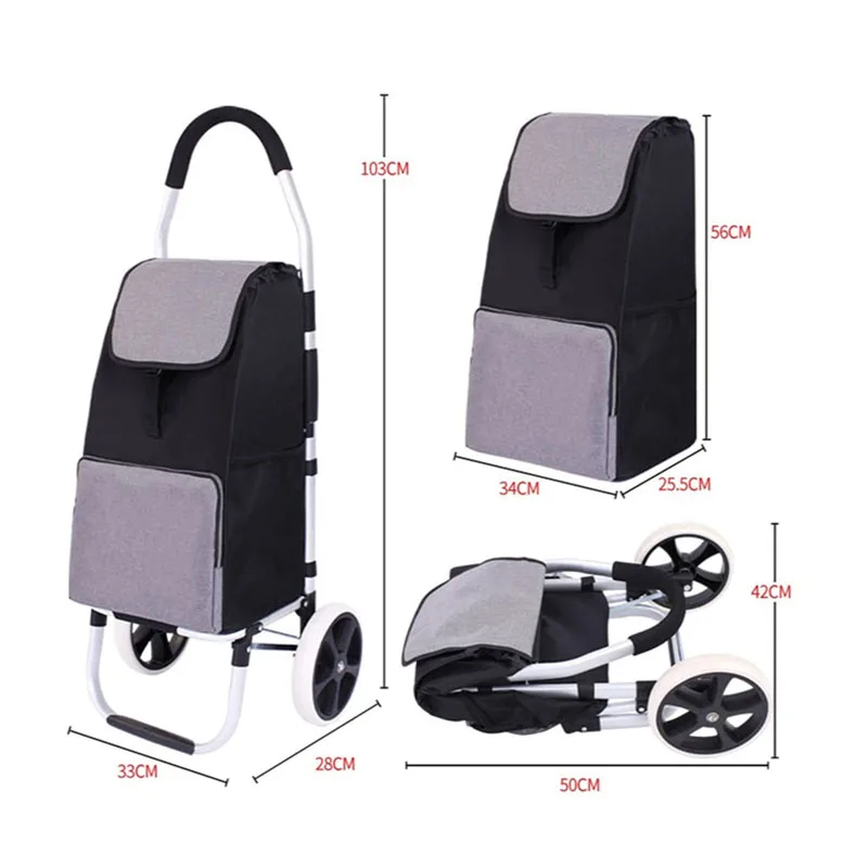 Shopping Trolley Foldable Grocery Bag Heavy Duty Rubber Bag Tri-Wheel for Large Capacity Stair Climbing Shopping Carts