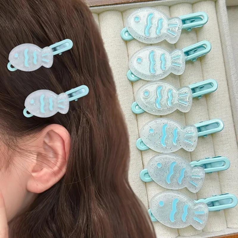 6Pcs Women Hair Accessories Cute Mint Blue Thick Fish Braised Hair Clip INS Photograph Duckbill Hairpins Sweet Girl Headwear