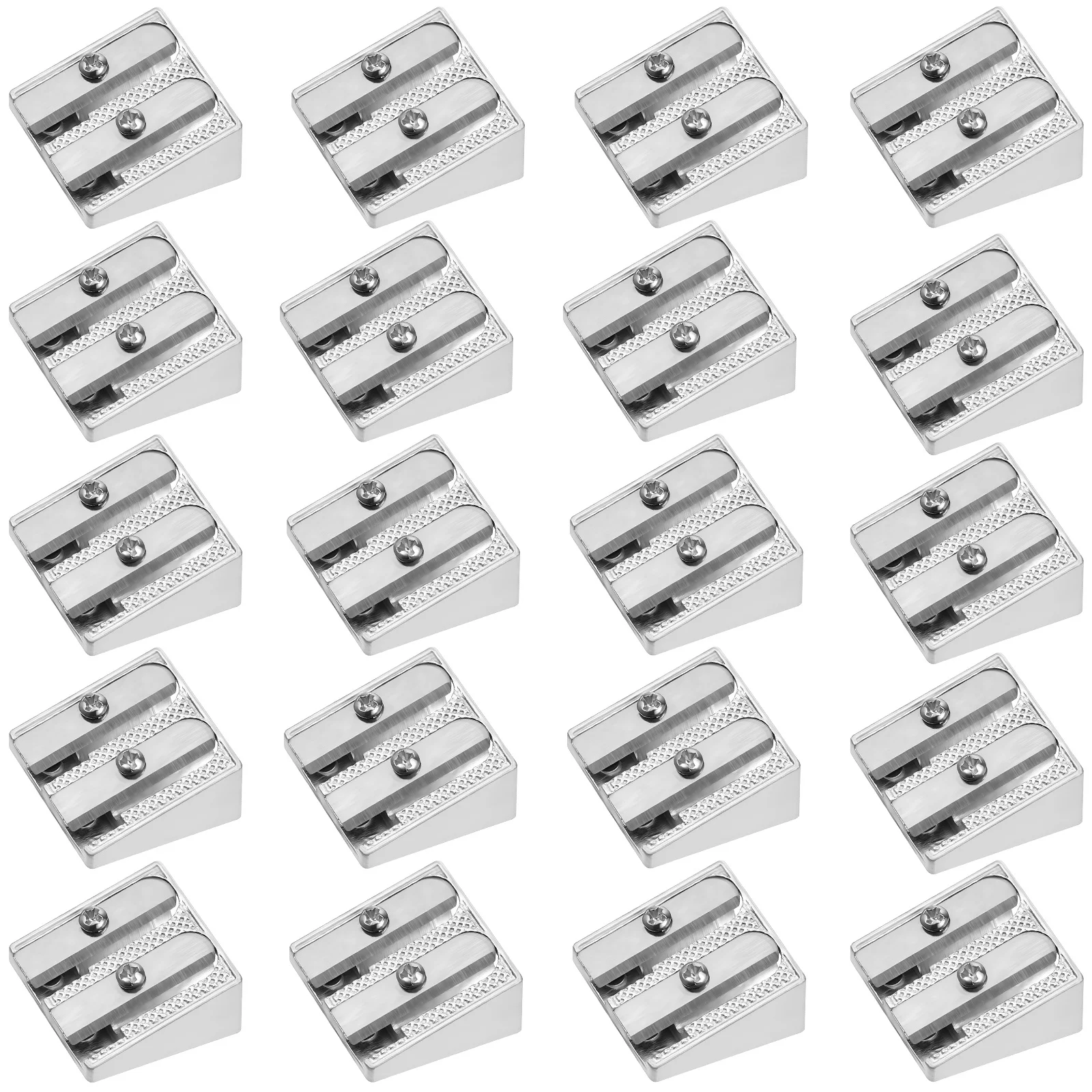 20 szt. Temperówka do ołówków ze stopu aluminium 25x23x12mm z dwoma otworami, ręczna, przenośna, artykuły biurowe, mała, metalowa temperówka