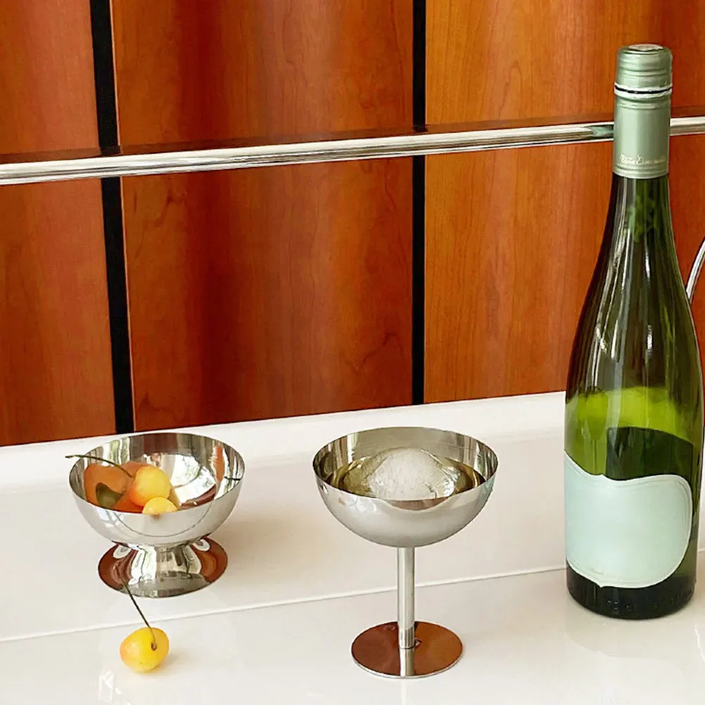 

2pcs Stainless Ice Cream Cups Dessert Bowls Metal Containers Footed Bowl Kitchen Bar Party Use