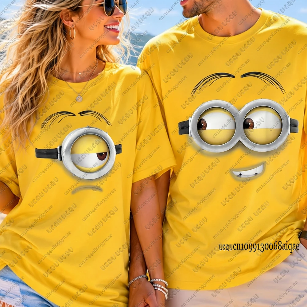 Summer Classic Cartoon Minions Funny Expression Couple T-shirt 2026 Hot Movies Pure Cotton Short Sleeve Y2K Oversized Street Top