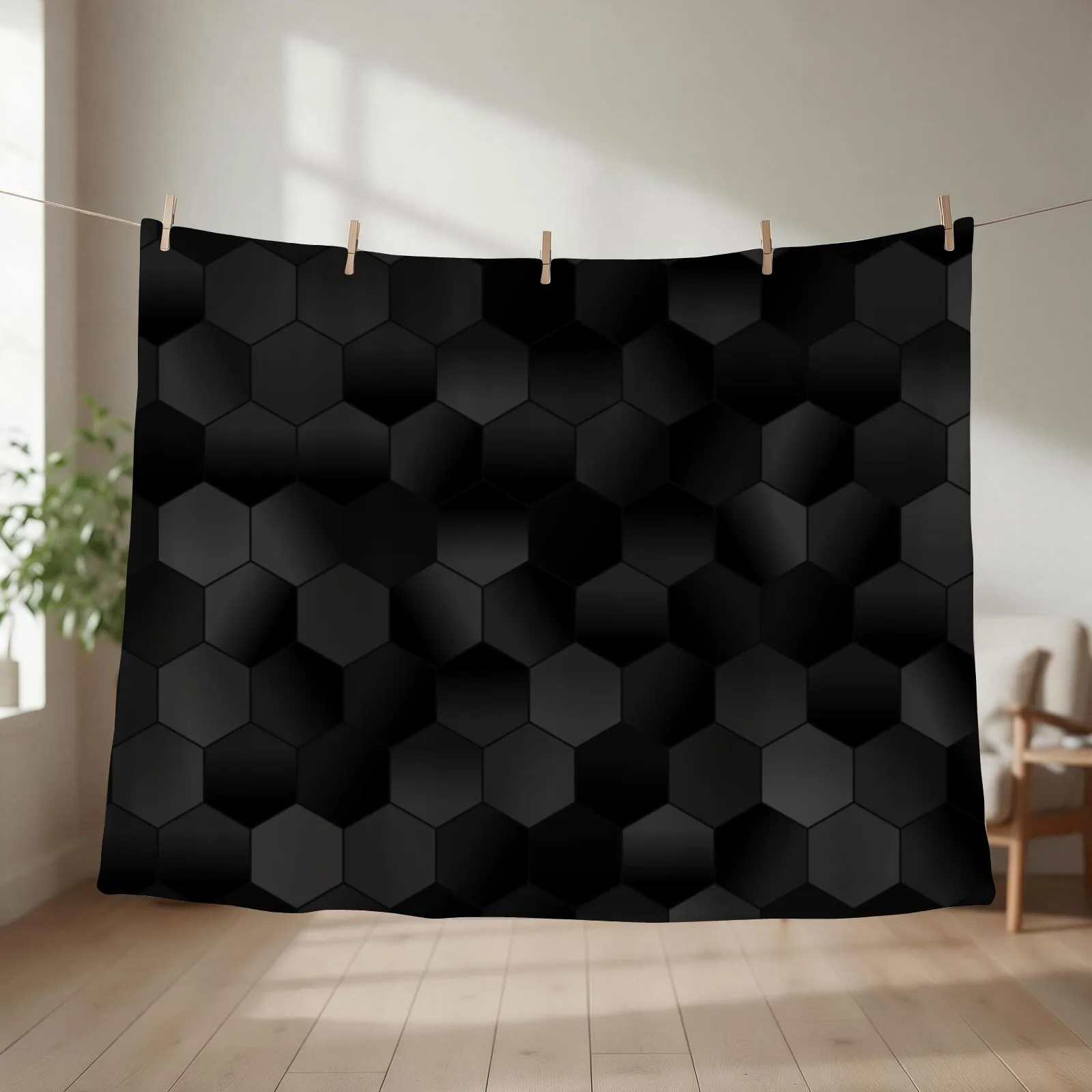 Charcoal Black Hexagons Throw Blanket