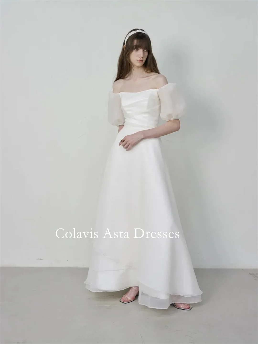 Colavis-vestidos de novia de Asta con hombros descubiertos para mujer, ropa de fiesta coreana con cordones, organzahotoshoot, para exteriores