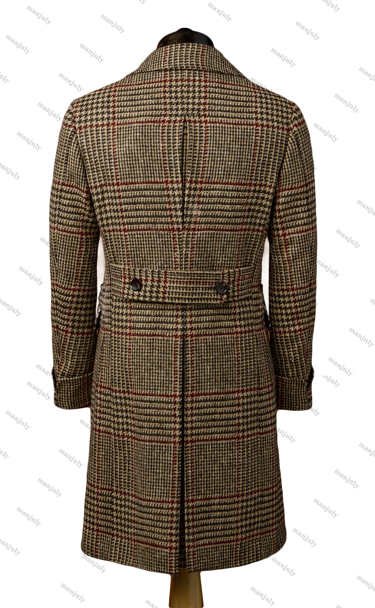 Winter Check England Style Woolen Overcoat Men Thick Custom Made Vintage Double Breasted Coat Casual Warm Coat Plus Size