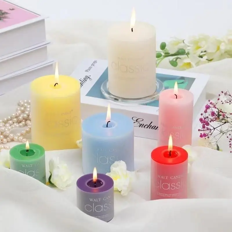 1pc Red Round Cylindrical Candle,2'' diameter Smokeless Candle,For Wedding Birthday Home Decorative