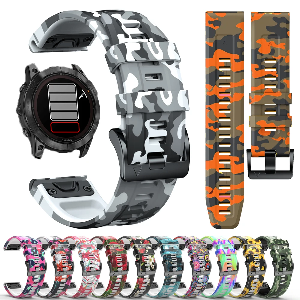 QuickFit 22/26mm Printing Silicone Wristband For Garmin Fenix 8 51mm E 47mm 7 7X Pro Solar 6 6X Pro 5 5X Plus 965 Strap Bracelet