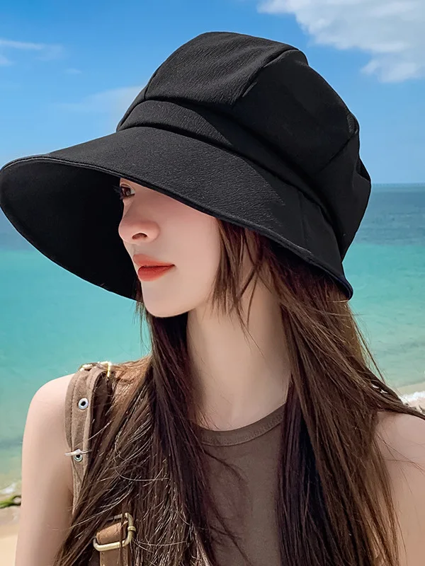 Women's Large Head Size Spring Hat Fisherman Cap Stack Hat Beret Hat Three-in-One Octagonal Hat Sunshade Sunscreen