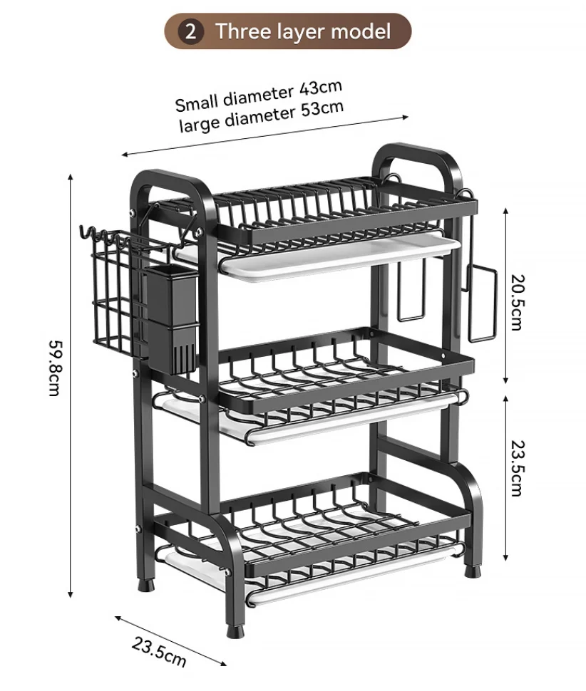 Space-saving 2/3 Tier Dish Drying Rack with Utensil Holder for Kitchen Storage Counter Organizer with Cutting Board Holder