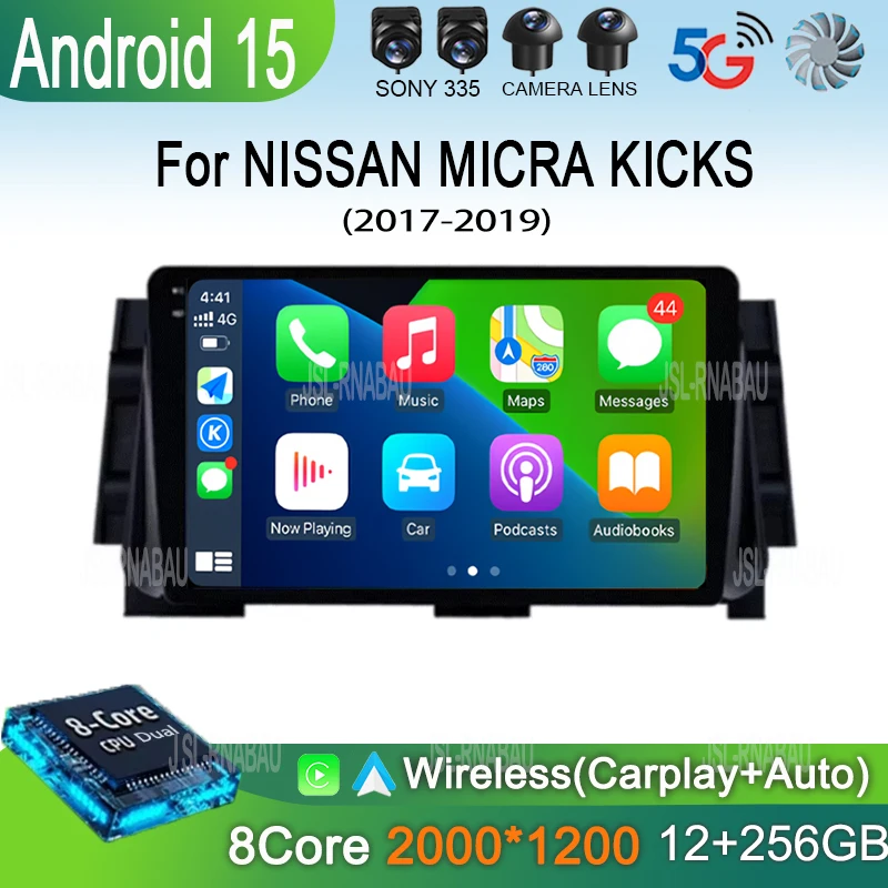 

Android 15 Auto Carplay 4G+WIFI BT Car Radio For NISSAN MICRA KICKS 2017 2018 2019 GPS Navigation Multimedia Video Player Stereo