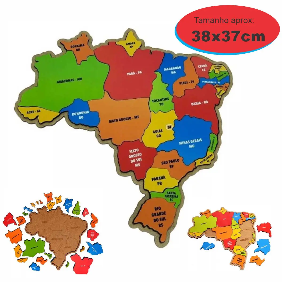 Map Brazil Educational Puzzle Pedagogical Medio 38x37cm Montessori educational