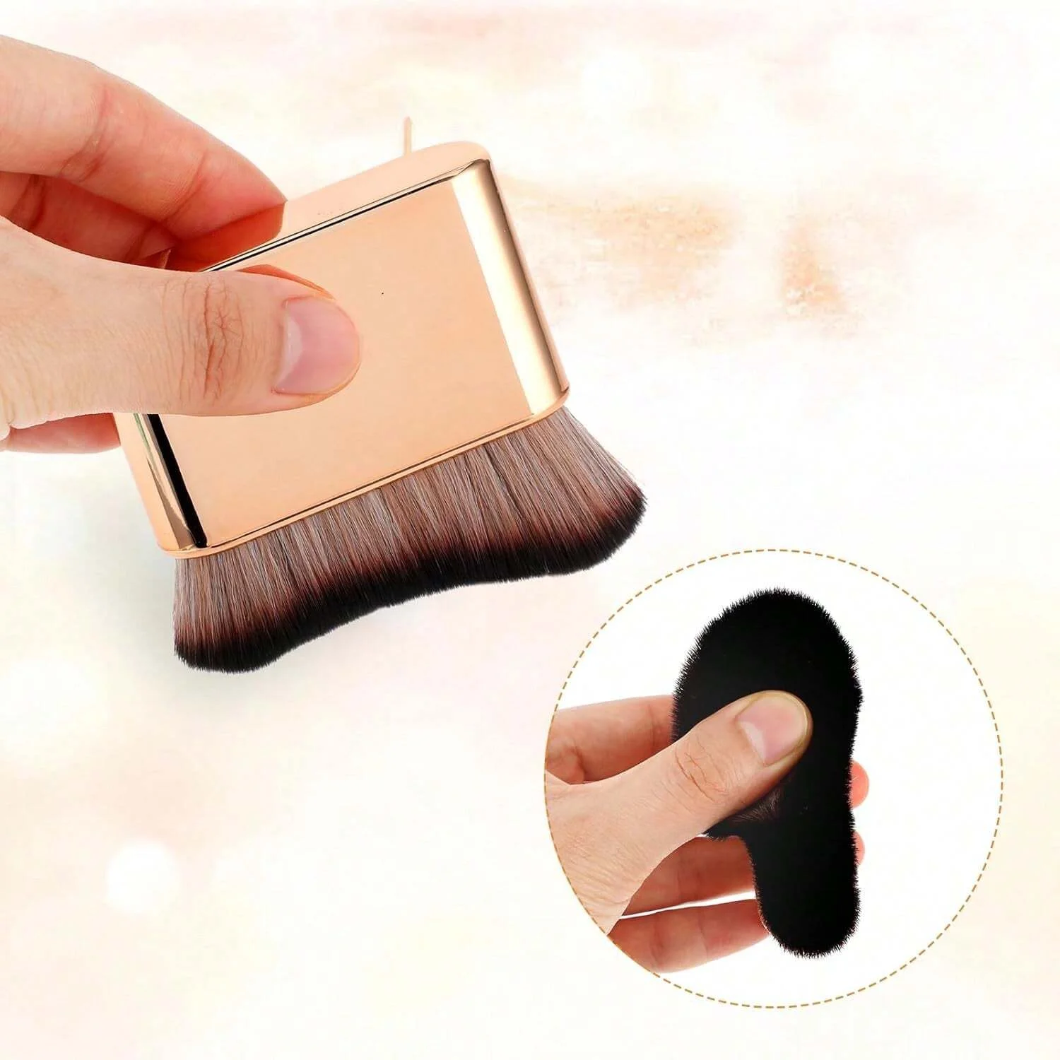 Self Tanning Brush Rose Gold Soft Bristle Body Makeup Brush for Self Tanner Cream Lotion, Large Curved Foundation Bronzer Brush