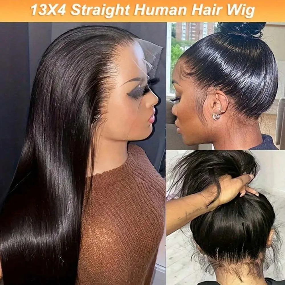 Прямые парики фронта шнурка Человеческие волосы 13x4 Парики фронта шнурка 250 Плотность Необработанные бразильские прямые парики из натуральных волос девственницы