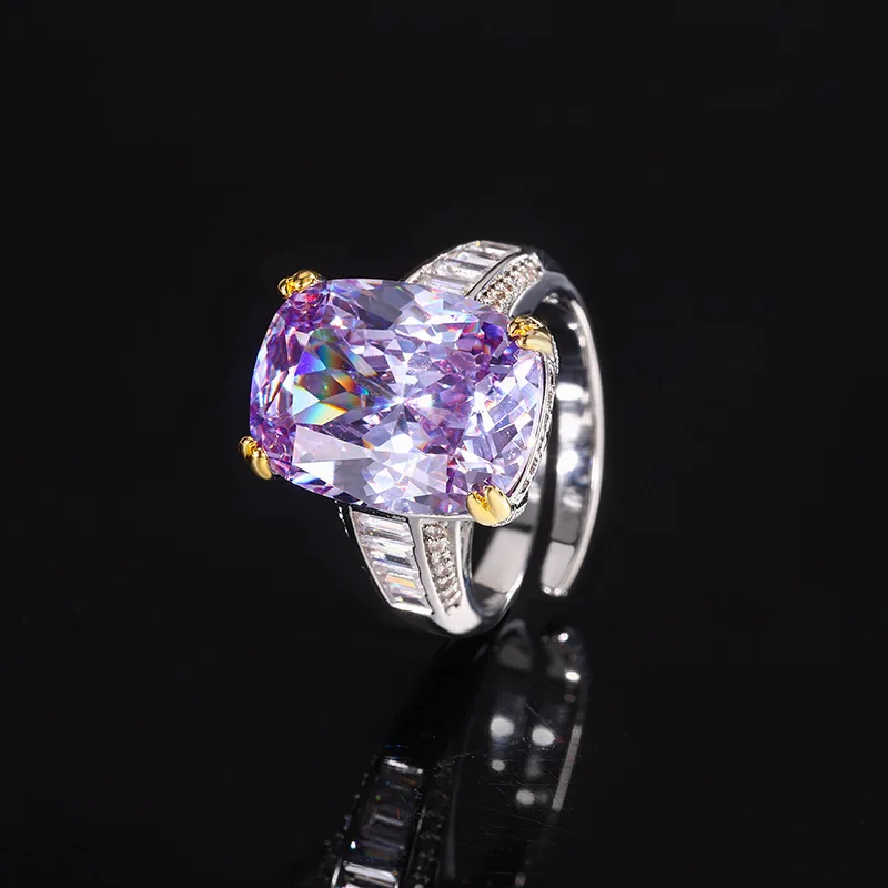 

New jewelry with copper base, gold-plated, colorful gemstone, bird's nest cut, high-end women's ring 12*16