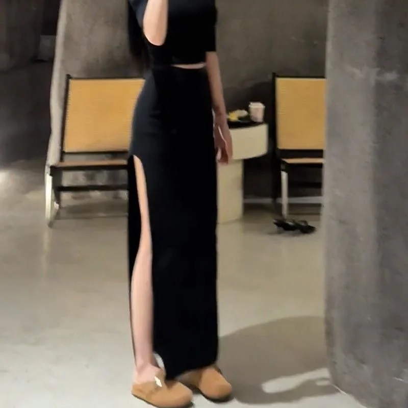 

Женская юбка с асимметричным подолом в стиле ретро, лето 2022, с высокой талией для похудения, длинное платье, повседневное, из полиэфирного волокна