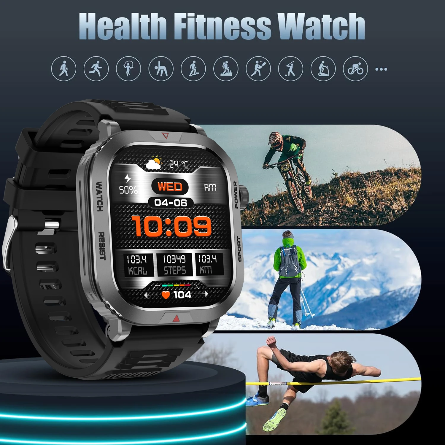 Military Smart Watch Men IP67 Waterproof Outdoor Sports Fitness Tracker Health Monitor 2.01 Inch BT Call Smart Watch for xiaomi