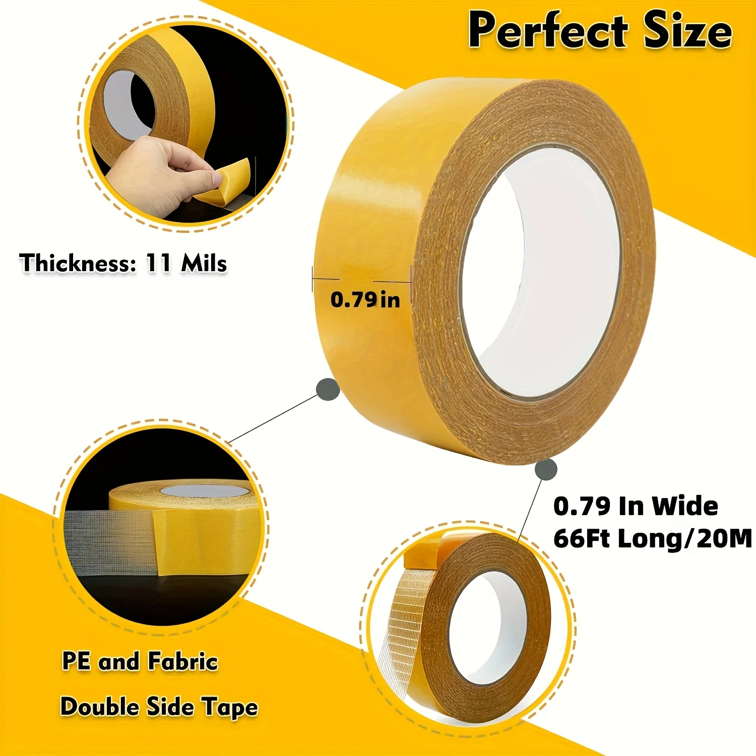 2 Rolls Heavy‑Duty Double‑Sided Fiberglass Mesh Tape, 0.97 Inch X 66 Ft, Clear High‑Tack Grid Tape, Yellow Liner Residue‑Free
