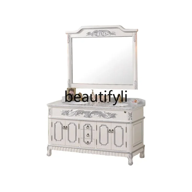 

ss25 European solid wood bathroom cabinet combination floor-to-ceiling simple small apartment bathroom hand basin marble