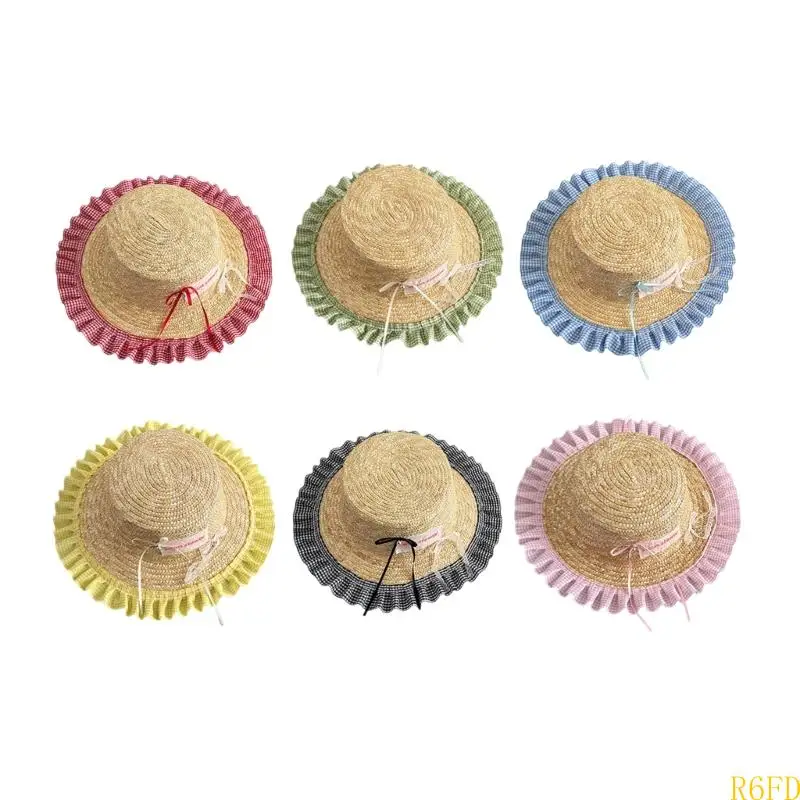 

R6FD Kids Outdoor Fisherman Hat Trendy Checkered Wide Brimmed Sun Hat Adjustable Size Lovely Bowknot Accent for Summer