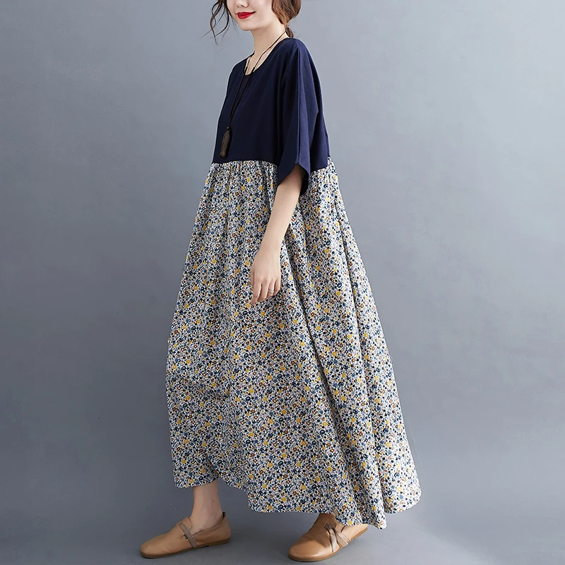 Zomer Nieuwe Plus Size Bloemenprint Maxi Dr Loose Ort Sve Uitlopende Zoom Kleur Blo Sle Plus Size Dames Dr