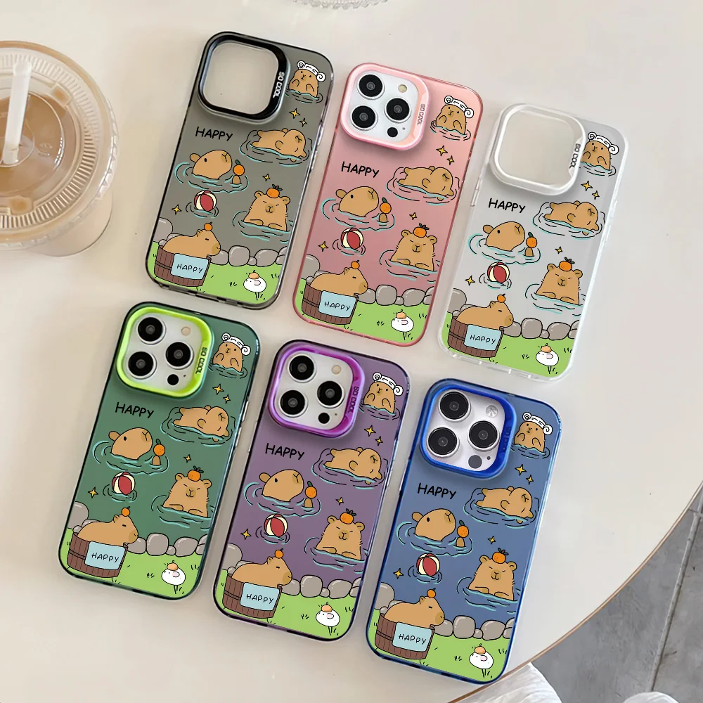 Cute hippo taking a bath in the zoo Phone Case For iphone11 12 13 14 15 16 Pro Max Plus fashion laser colorful silver IMD cover