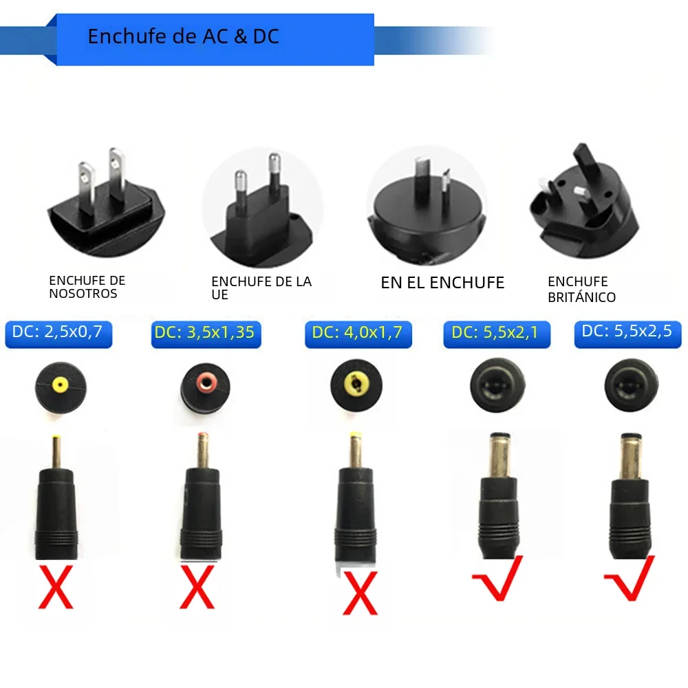 Adapter wtyczka zasilania DC 5521, 3V, 5V, 6V, 9V, 12V, 15V, 18V, 24V, 1A, 1.5A, 2A, US, ue, AU, Standard Wielkiej Brytanii