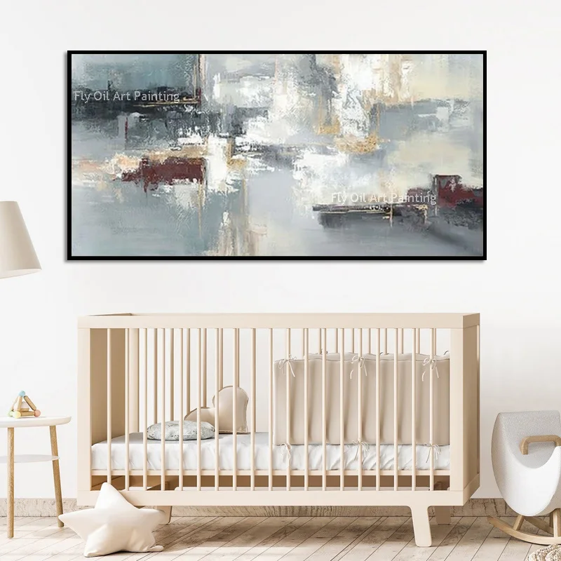 

Simplement Design Laight Blue Grey Canvas Artwork On Canvas Abstract Special Grey White Oil Painting New Home Wall Decor As Gift