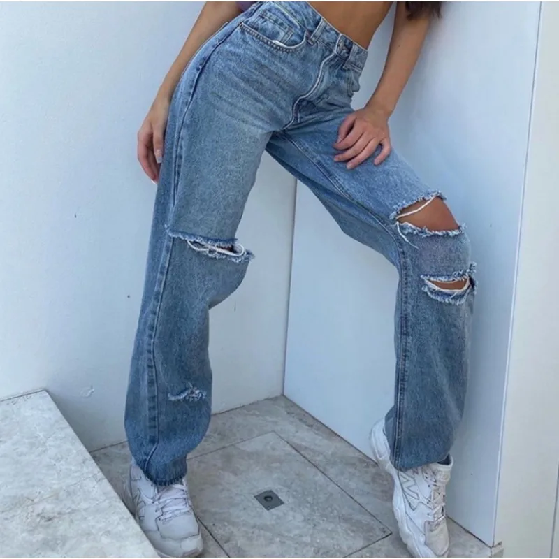 2026 Spring New High Waist Hip Lift Ripped Jeans Women