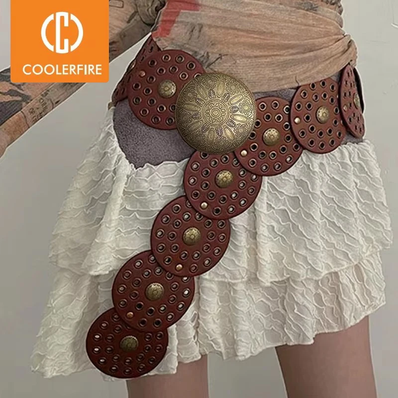 

New Y2K Women's Denim Western Belt Metal Hollow Ladies Trend Wide Waistband Belt for Dresses Women Round Belt Vintage