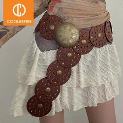 New Y2K Women's Denim Western Belt Metal Hollow Ladies Trend Wide Waistband  Belt for Dresses Women Round Belt Vintage