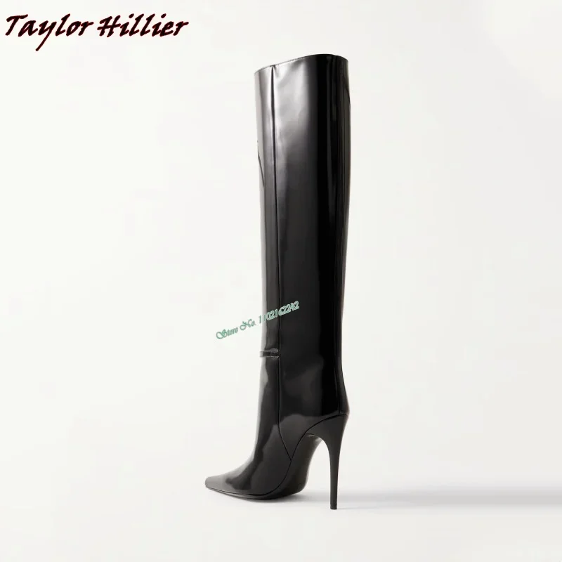 2023 Autumn Winter Cowhide Knee-High Long Boots Pointed Toe Stiletto Heels Slip-On Slim Retro Sexy Versatile High Boots For Wome