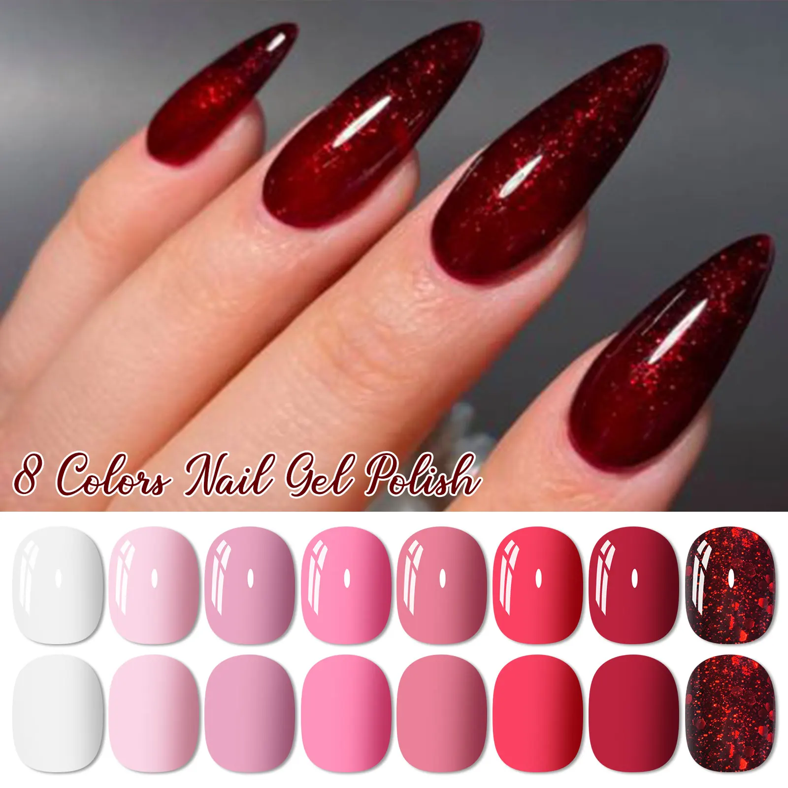 12-teiliges Gel-Nagellack-Set, rosa, rot, fluoreszierende Farbe, semi-permanent, Soak Off UV-Gel-Lack, Maniküre, Nagelkunst-Set, Basis- und Deckmantel
