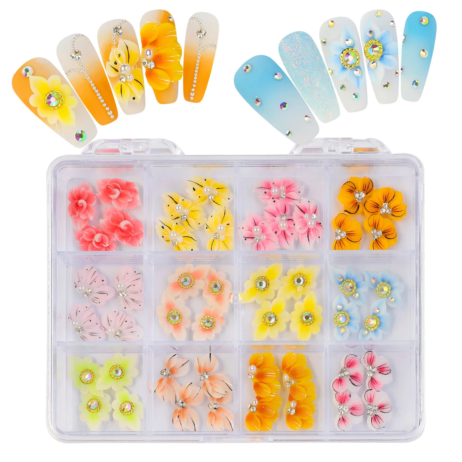 

48 Pcs Colorful Simulation Flowers Nail Charms 3D Carve Flowers Charms for Nails Resin Flowers Nail Accessories 3D Flower