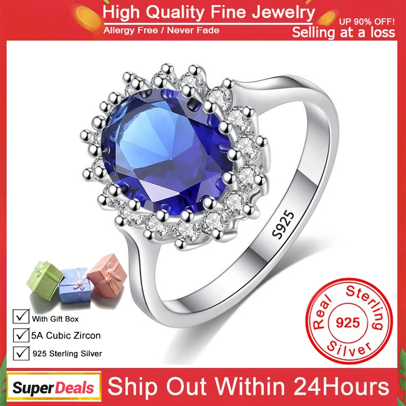 With Credentials Princess Cut 3.2ct Created Blue Sapphire Ring Original Tibetan Silver Jewelry Fine Engagement Band For Women