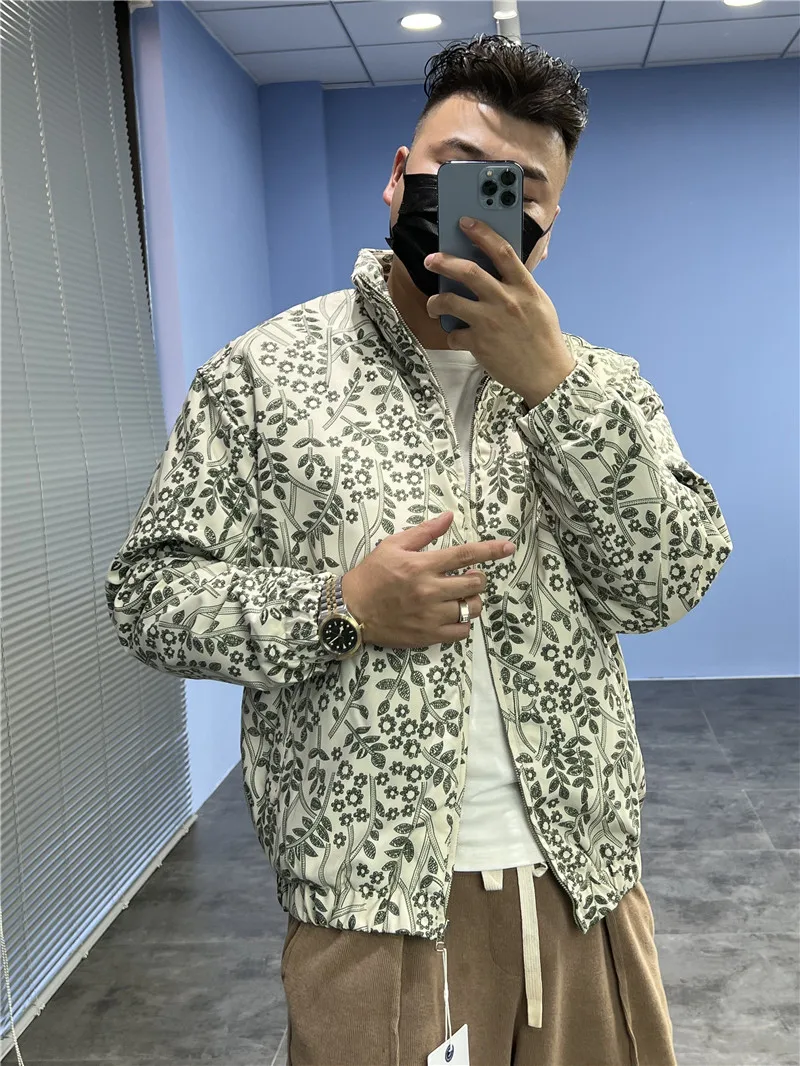 دافئ الأزهار طباعة الرجال القطن Jaet الوقوف طوق كامل الجسم Faionable الخريف الشتاء Thiened Ci عارضة الوقوف صالح