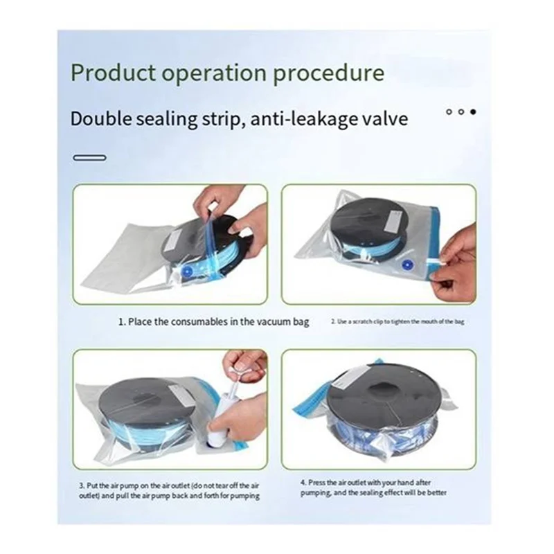 전문가용 50개 프린터 소모품 진공 백 PLA/PETG ABS 필라멘트 백 30X34cm 재사용 가능한 압축 보관