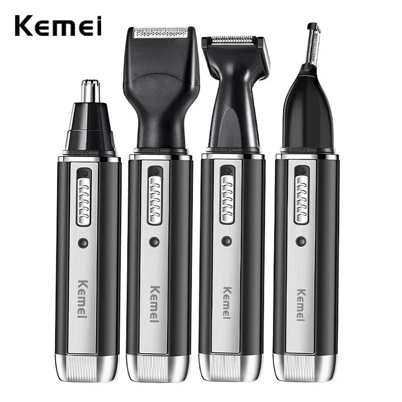 Kemei 4in1 Rechargeable Nose Trimmer Beard Trimer Men Micro Shaver Eyebrow Nose Hair Trimmer Nose and Ear Cleaner Grooming Set