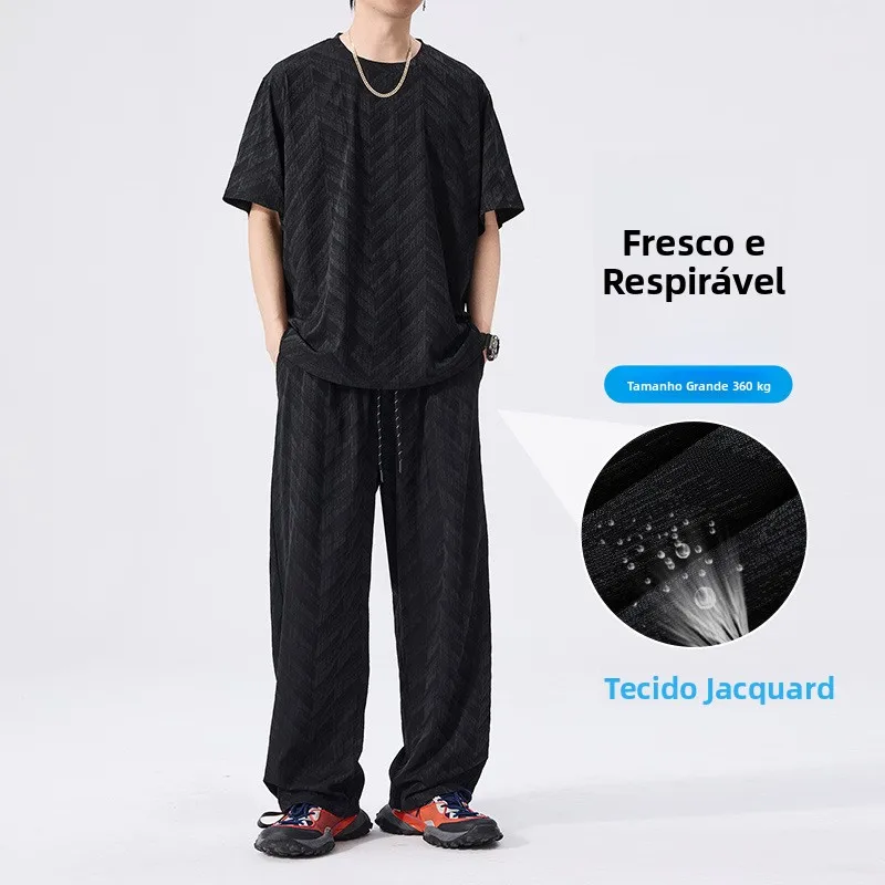 men's-short-sleeve-quick-dry-set-straight-leg-pants-summer-cool-feeling-lightweight-breathable-polyester-casual-sportswear