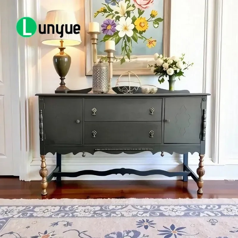 American Solid Wood Retro Porch Cabinet French Light Luxury Carved Drawer Storage Two Tone Wall Decor for Living Room Dining