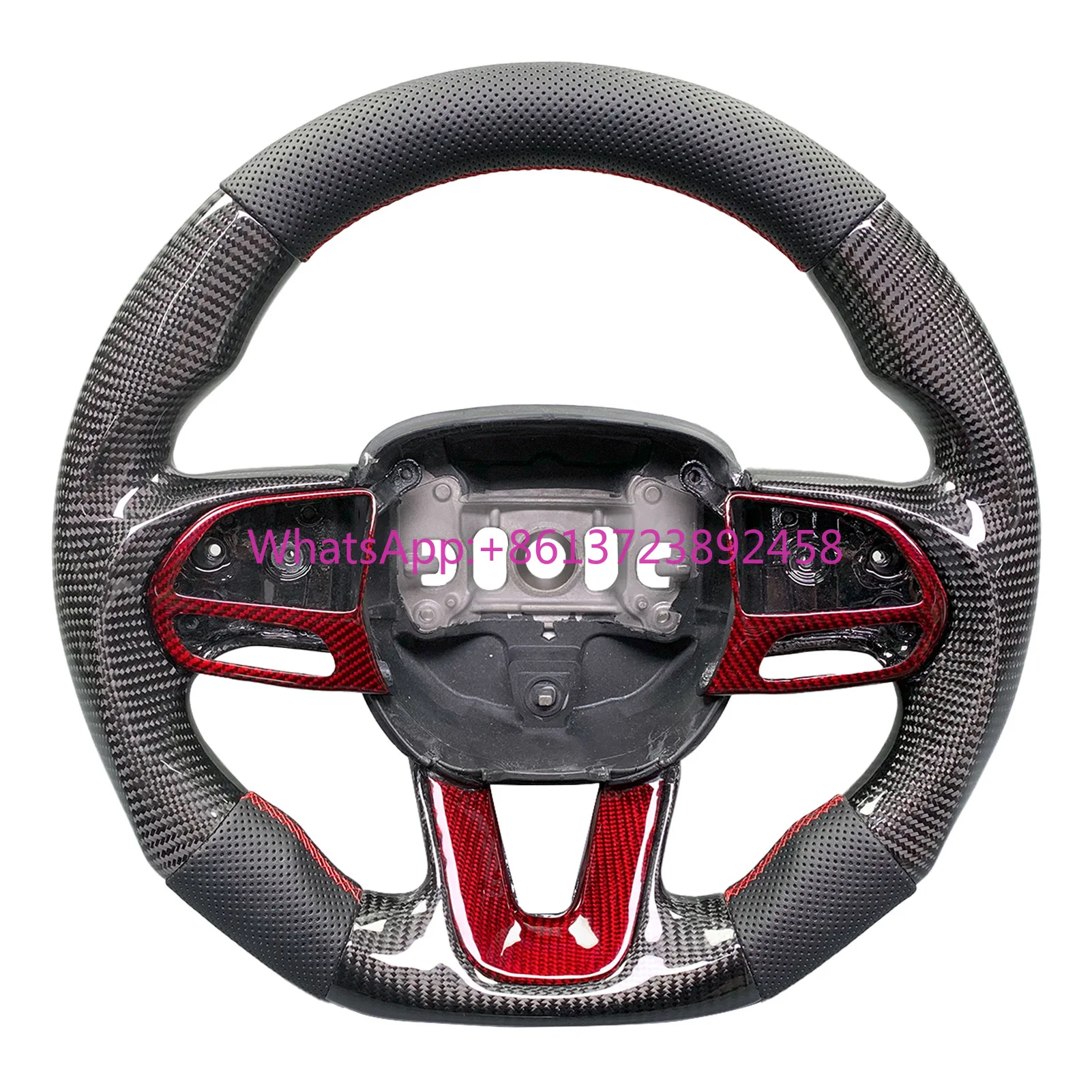

For Dodge Challenger Hellcat Charger Customized Perforated Leather Twill Carbon Fiber Steering Wheel