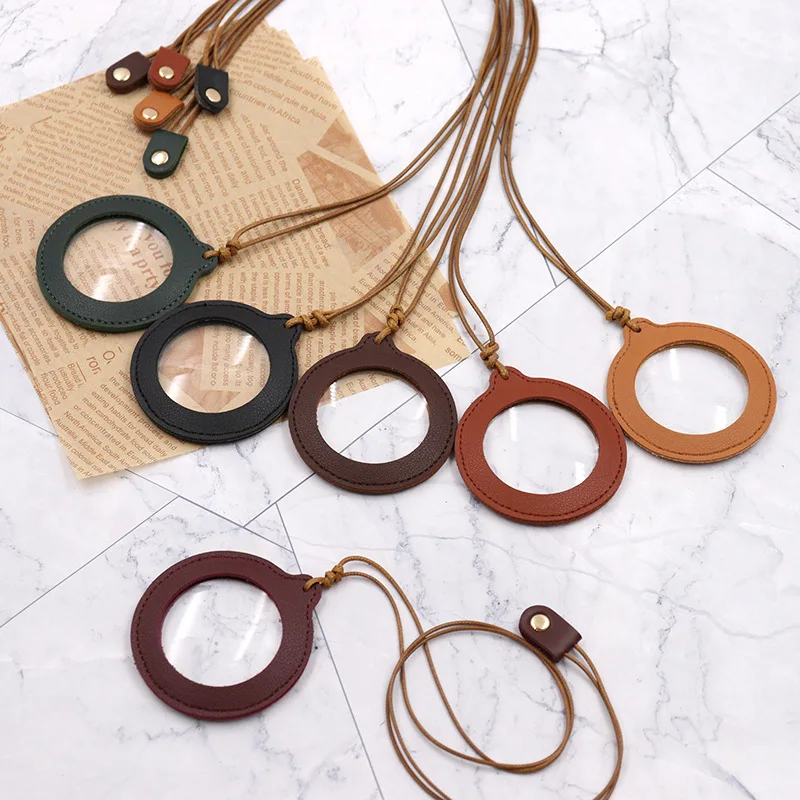 Minimalist Solid Adjustable Neck-hanging Magnifying Glass Leather Case Portable Protective Cover Elderly High Magnification Lens